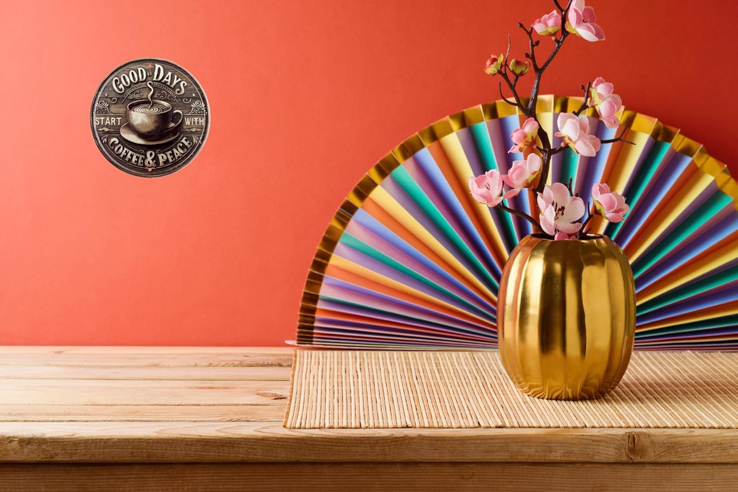 Vintage Coffee & Peace Round Wooden Sign for Kitchen Home Office Cafe or Outdoor Decor Rustic Wall Art 8x8 In