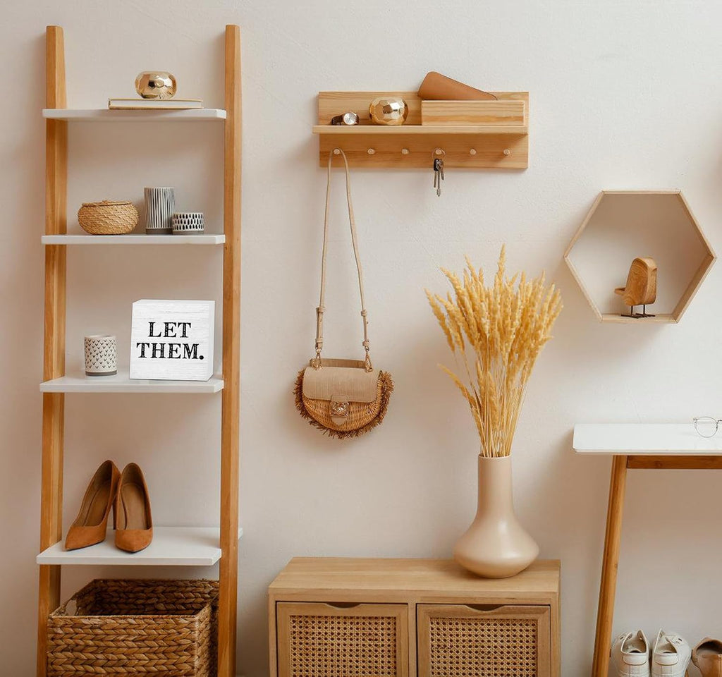 Let Them Wooden Sign, Desk Decorations For Women Office, 5x5 Inch Farmhouse Funny Office Decor Wood Box Sign, Desk Shelf Cubicle Accessories, Appreciation Gifts for Coworkers Boss, 07