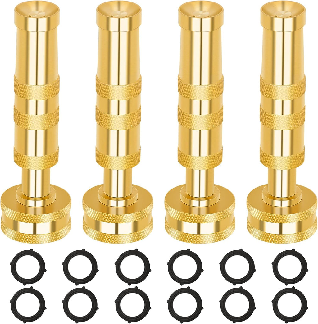AUTOMAN Brass Hose Nozzle – High Pressure Jet Nozzles 4 Pack, Heavy Duty Sprayer for Garden Hoses, Adjustable Spray Gun,Solid Twist Water Hose Nozzle for Patio, Lawn, Car Wash, Extra 12 Rubber Washers