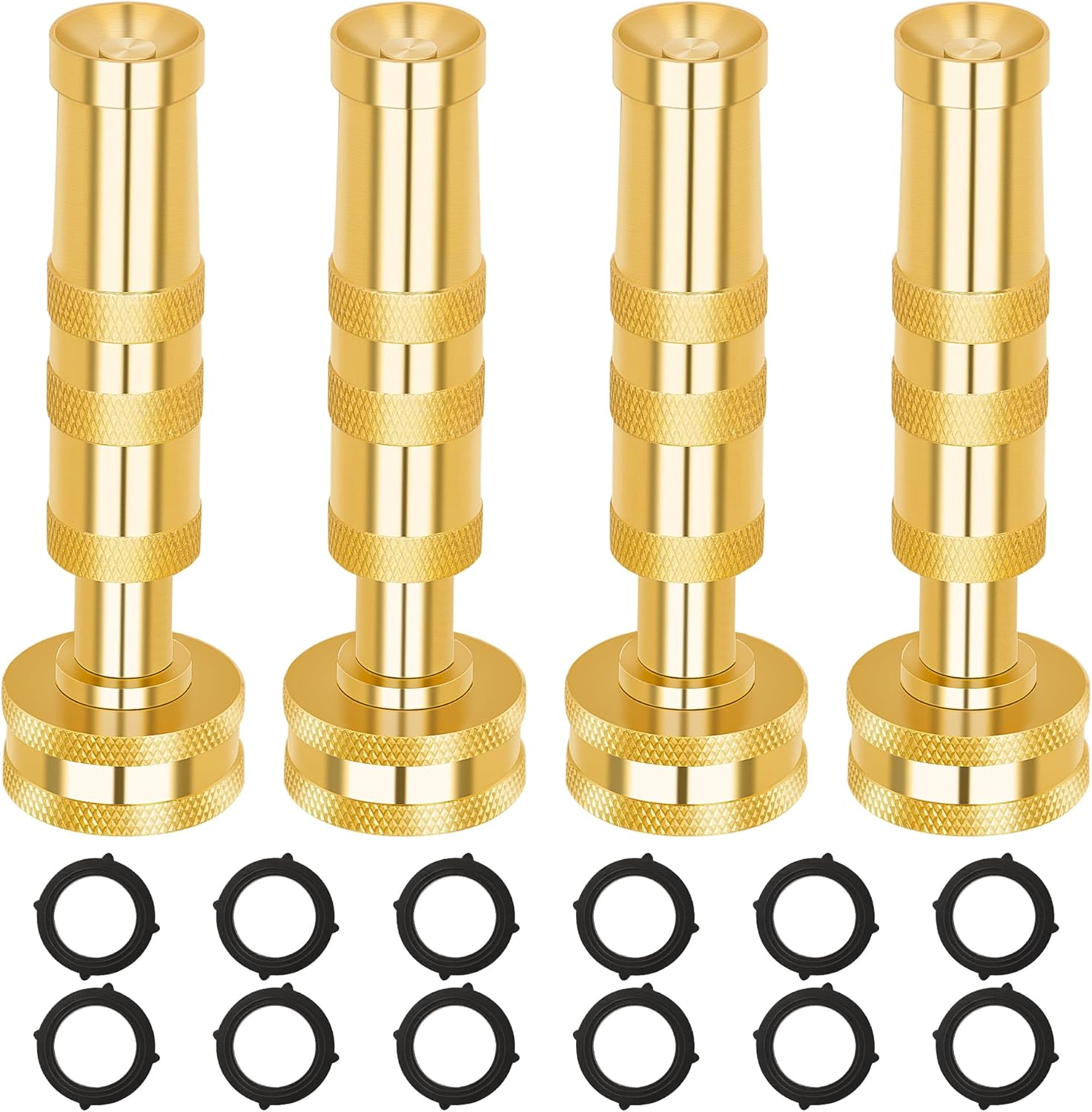 AUTOMAN Brass Hose Nozzle – High Pressure Jet Nozzles 4 Pack, Heavy Duty Sprayer for Garden Hoses, Adjustable Spray Gun,Solid Twist Water Hose Nozzle for Patio, Lawn, Car Wash, Extra 12 Rubber Washers