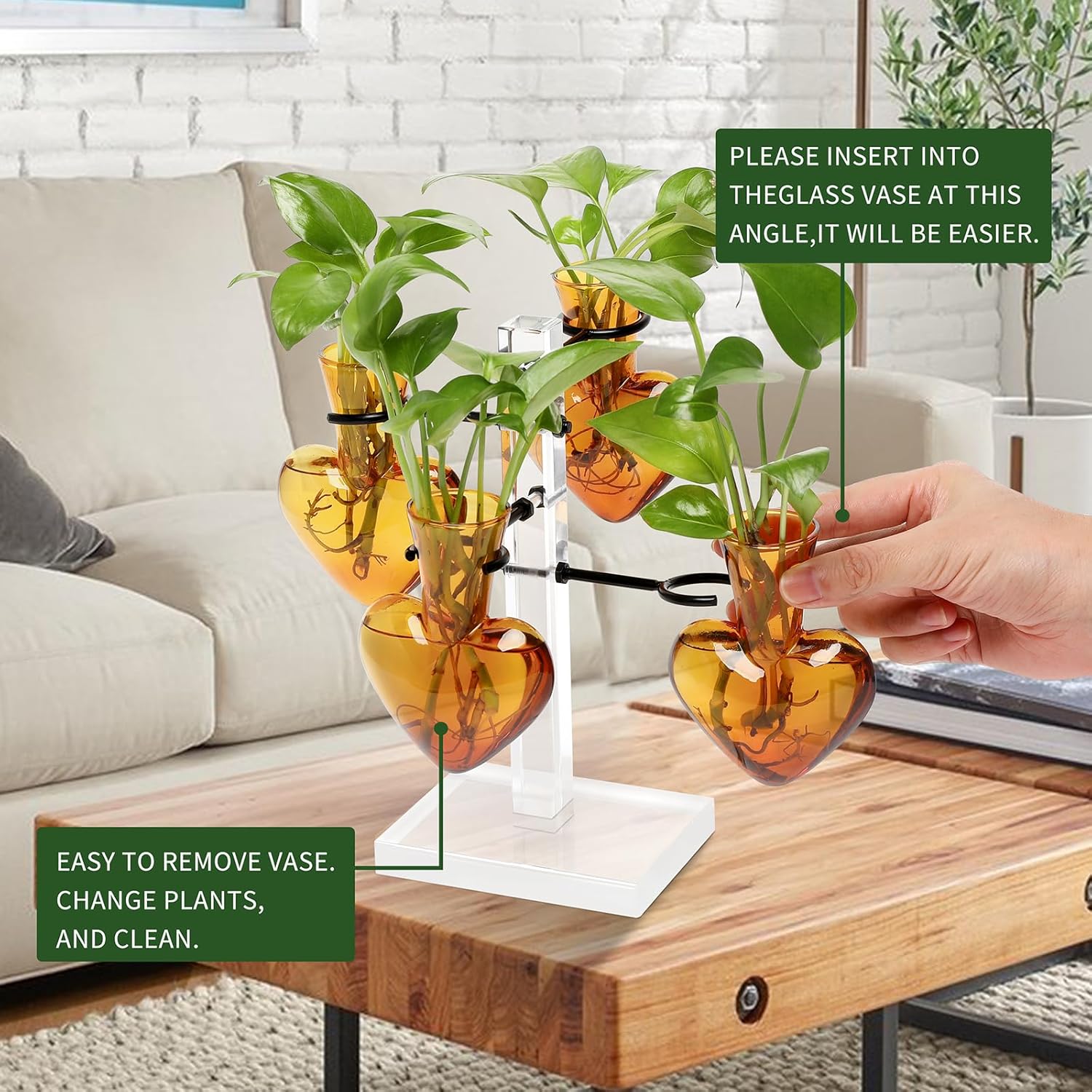 Clear Plants Propagation Stations Terrarium Kit Birthday Gift for Women for Indoor Home Office Decor Acrylic Plant Accessories - 4 Love Hear Vase