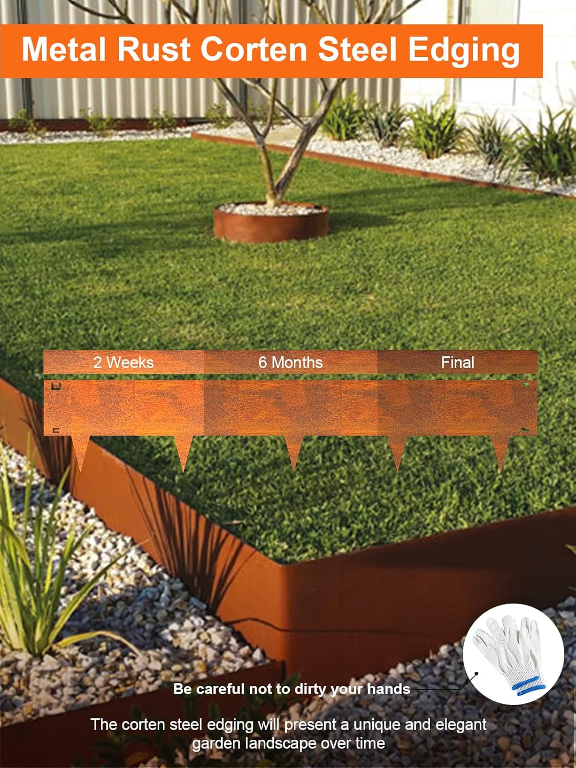 Vinci Landscape Edging Border, 40" L x 6" H 6Pack 20FT Total Rusted Corten Steel Garden Edging,Easy Installation,Sturdy Elegant Metal Lawn Broder for Flower Beds, Pathways, Paver Edges and Yard