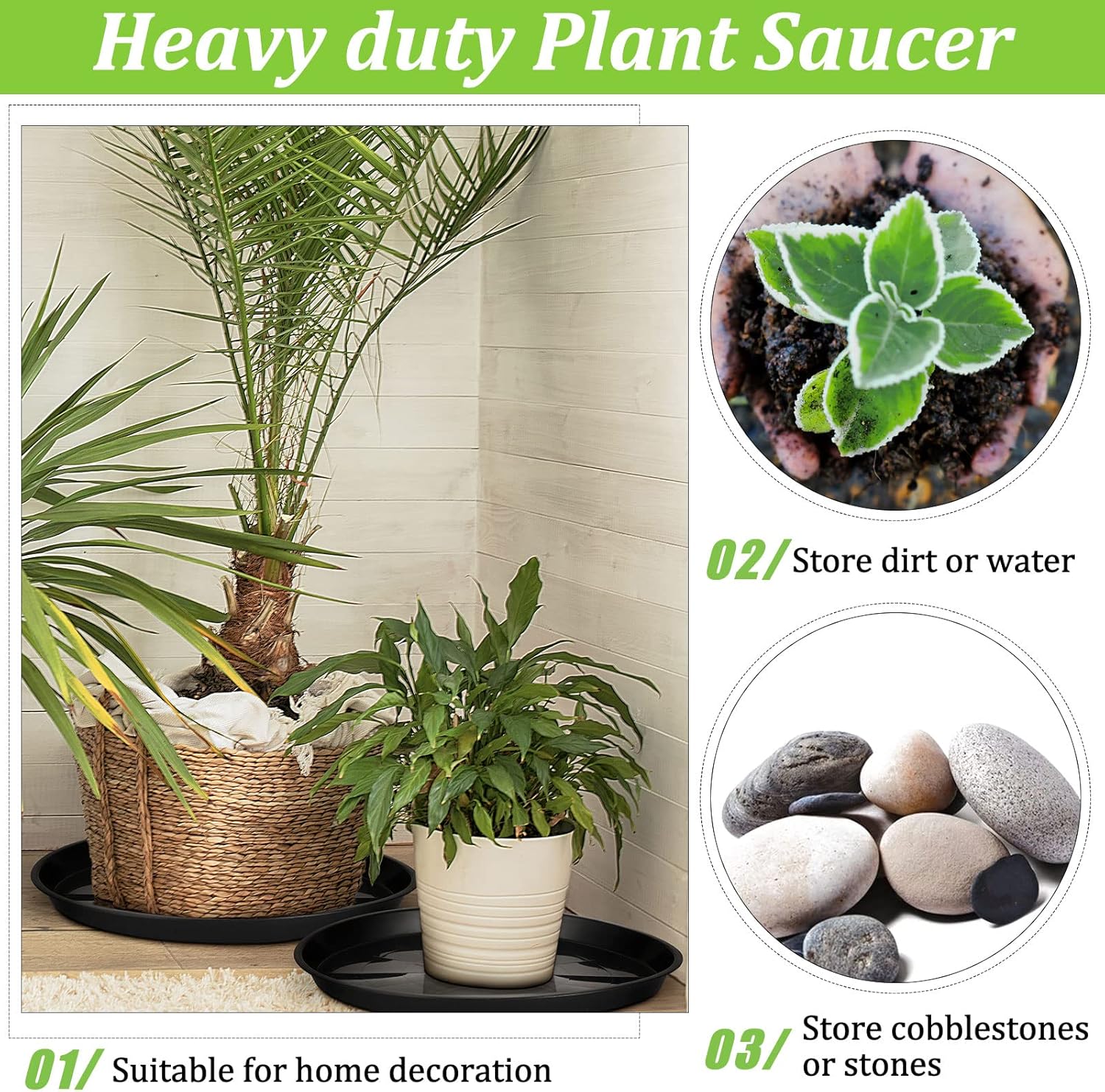 Eccliy 12 Pcs Plastic Plant Saucers Round Plant Tray Large Flower Pot Heavy Duty Planter Water Trays Thick Planter Drip Saucers for Indoors and Outdoors(20 Inch,Black)