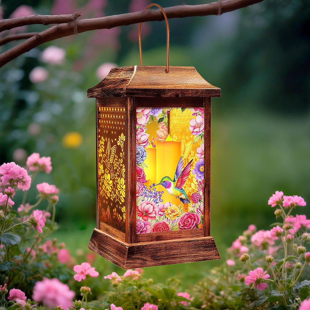 Hummingbird Solar Lanterns Outdoor Waterproof, Metal & Glass Hanging Lights Garden Decor, Birthday Gifts for Women Mom Grandma Mothers Day, Decorative Lights for Outside Yard Patio Backyard Porch