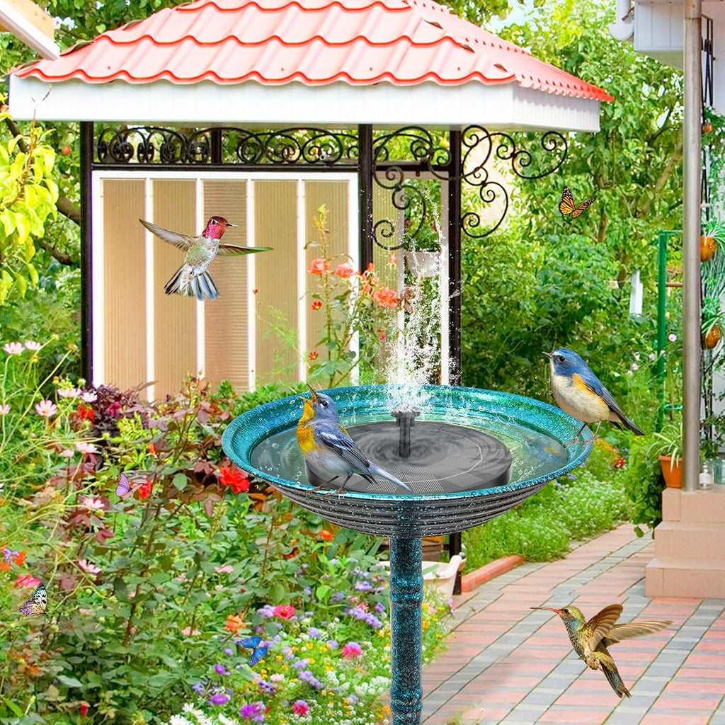 Metal Bird Bath for Outside, Freestanding Garden Metal Birdbaths with Stable Upgrades Stake, Easy to Clean Birdfeeder for Outdoors Garden Yard Lawn Decor(Blue)