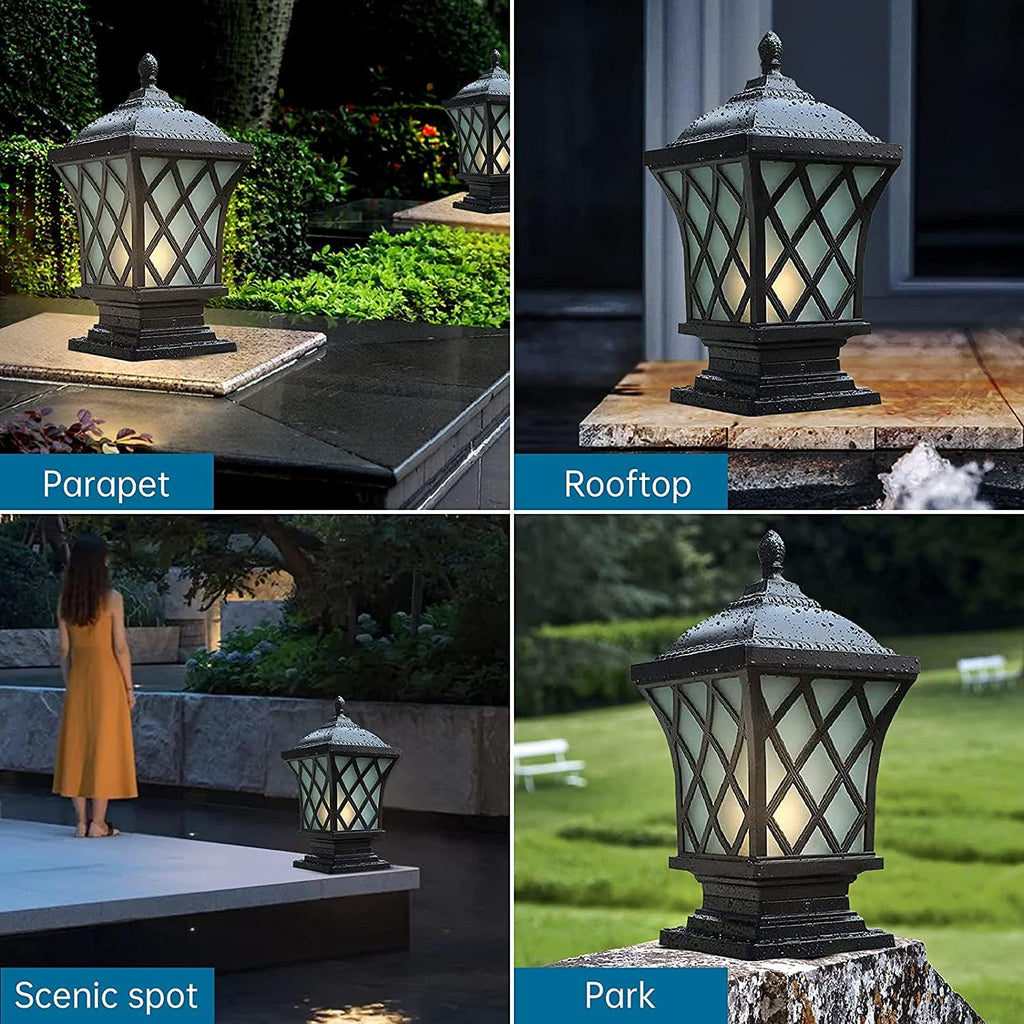 Outdoor Column Lights, 18.9″ Modern Column Lamp IP54 Waterproof Glass Post Light Outdoor E26 Aluminum Fence Post Light Fixtures for Villa Garden Park Lighting Black Pillar Lights