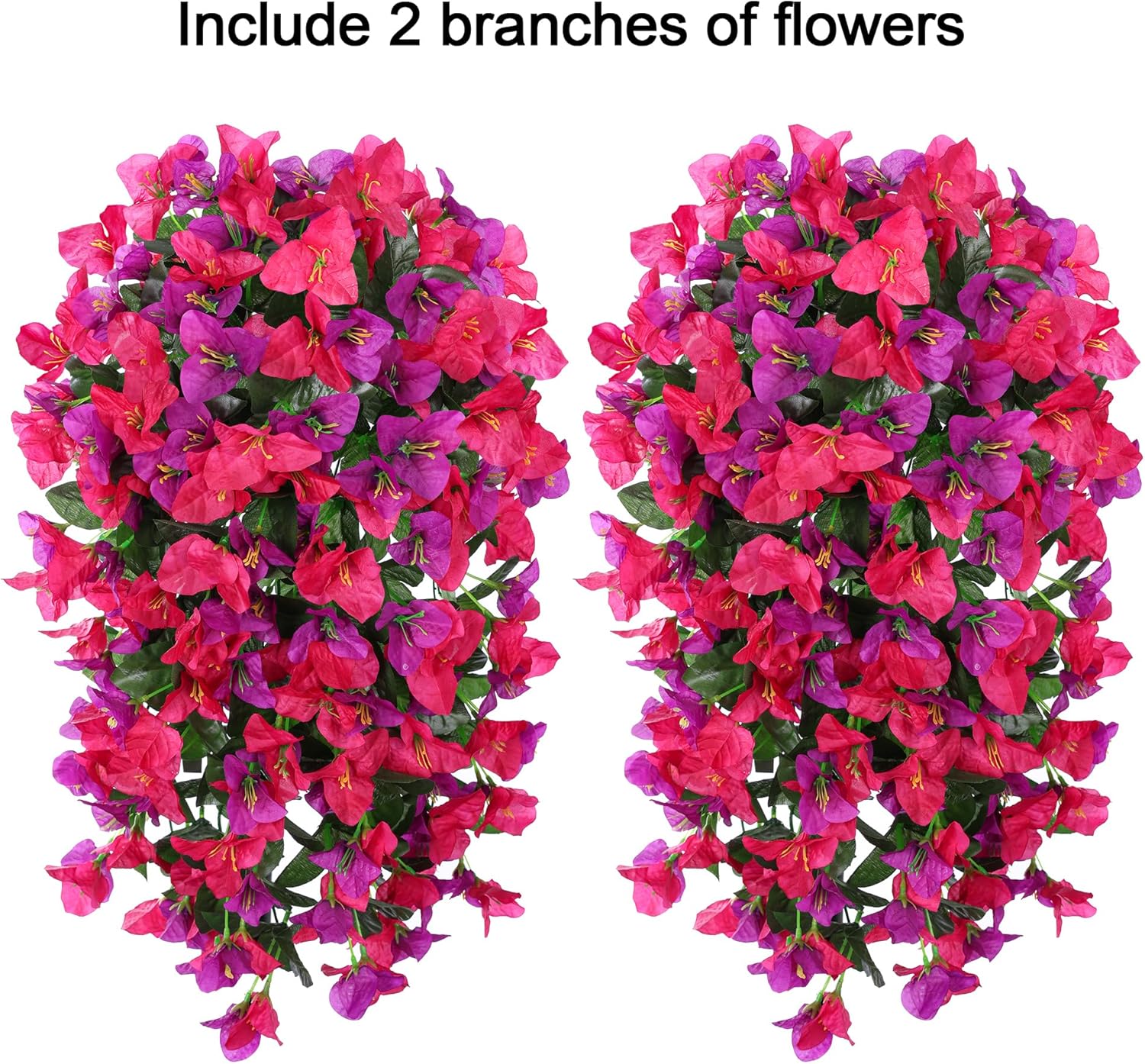 Bougainvillea Artificial Hanging Flowers Plants for Outdoors Decoration, 2pcs Fake Flowers Silk Bougainvillea Vines Realistic UV Resistant Faux Flowers for Outdoor Planters Porch Patio, Mix
