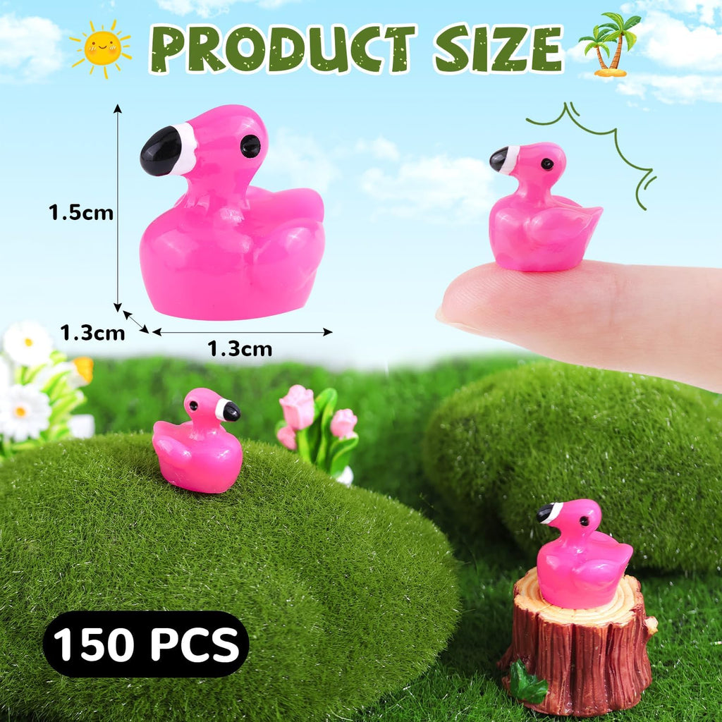 150PCS Mini Resin Animals Cute Rose Pink Tiny Flamingo Ducks, Miniature Figures to Hide, Small Animal Toys Accessories Bulk for Topper Garden Dollhouse Landscape Aquarium Ornaments DIY Crafts & Decor