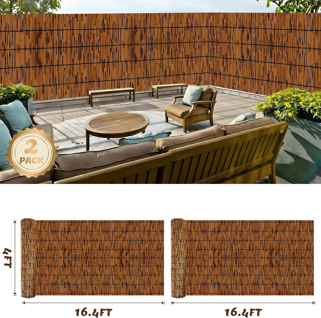 Natural Bamboo Reed Fence, 2 Pack 4FT x 16.4FT,Bamboo Privacy Screen for Garden, Decorative Fence for Outdoor Privacy Screening, Sun Blocking, Decorative Divider, Brown