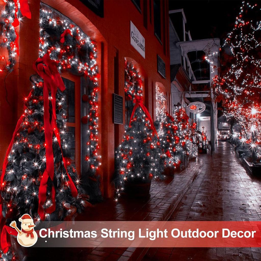 4 Pack 180FT Solar Christmas Lights Outdoor Waterproof, Super Bright 320 LED Solar String Lights with 8 Lighting Modes, Green Wire Twinkle Tree Light for Outside Xmas Party Decorations (Red and White)