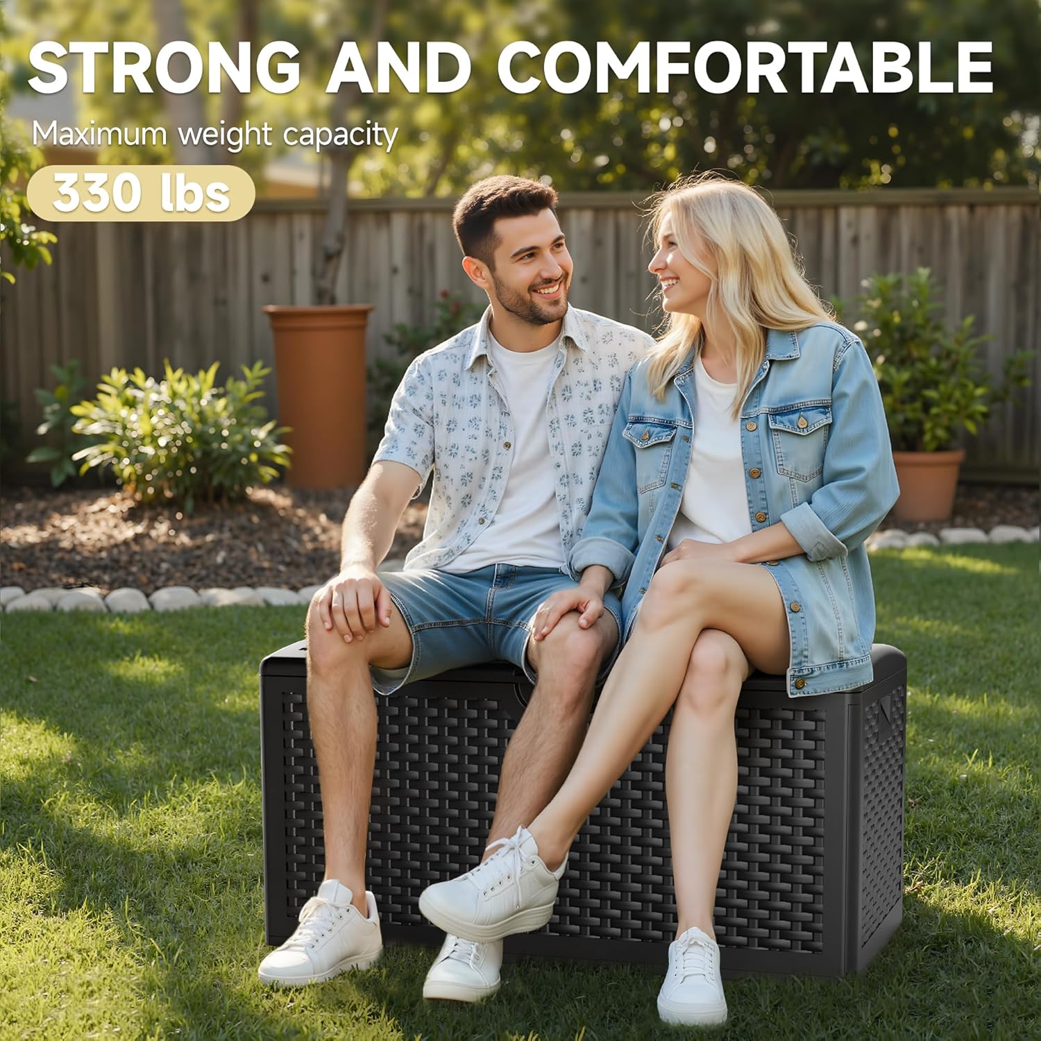 80 Gallon Resin Deck Box, Waterproof & Outdoor Indoor Lockable Storage Box for Patio Furniture Cushions Garden Tools (Black)