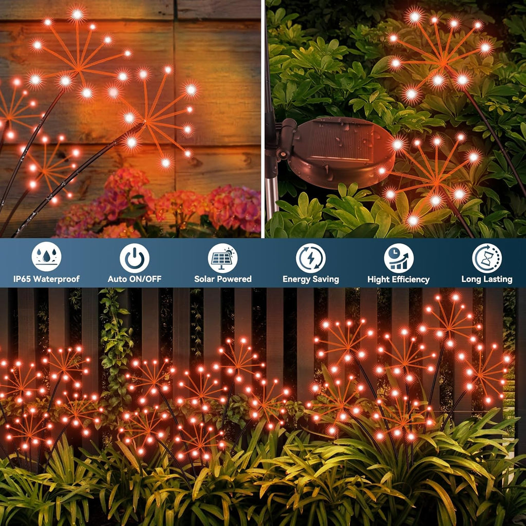 Solar Garden Lights 2 Pack Waterproof Swaying Starburst Light Solar Outdoor Lights for Yard Patio Walkway Pathway Party Wedding Decoration, Unique Gifts for Women, Orange