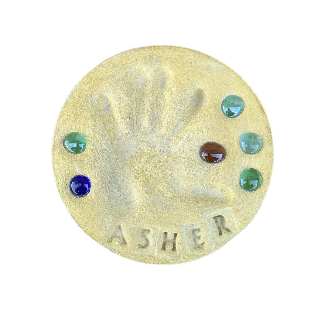 DIY Stepping Stone Kit with Color Pigment, Handprint Stepping Stone, Mother's Day Gift, Footprint Stepping Stone (8 Inch + Stamp Set, Yellow)