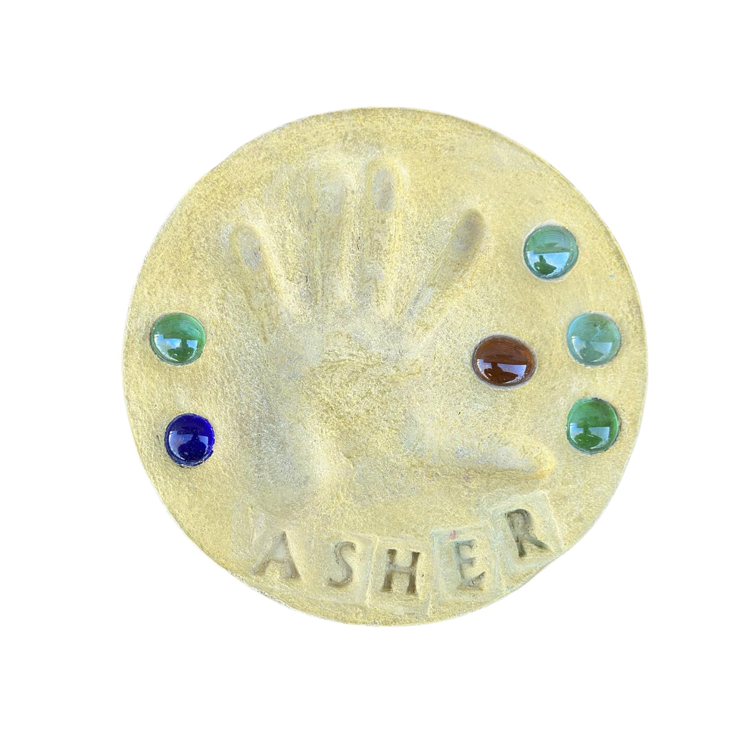 DIY Stepping Stone Kit with Color Pigment, Handprint Stepping Stone, Mother's Day Gift, Footprint Stepping Stone (8 Inch + Stamp Set, Yellow)