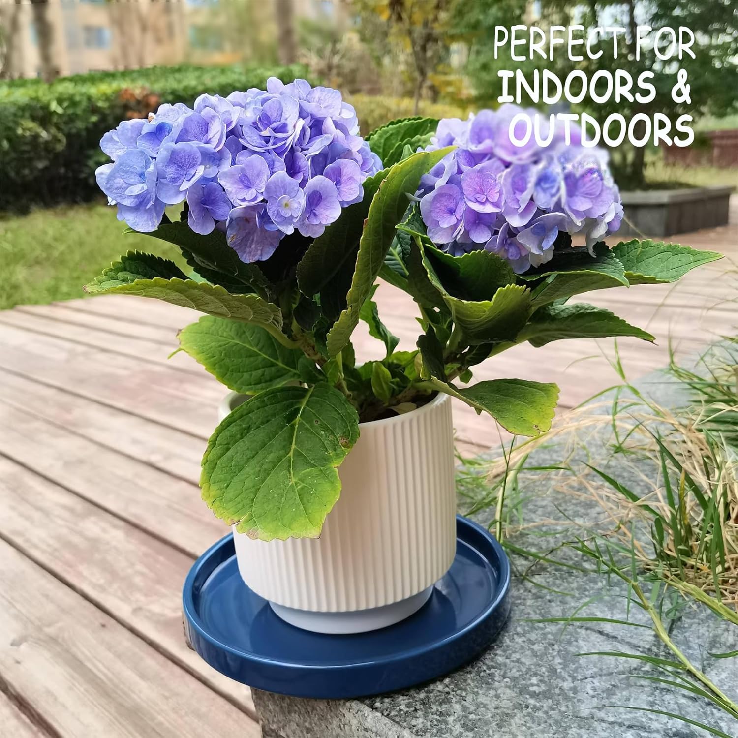Ceramic Plant Saucer 7 Inch, 2 Pack Round Plant Trays for Indoors/Outdoors, Flower Pot Saucers for Holding Water Drips and Soil, Ceramic Drainage Tray for Plant Pot (Blue)