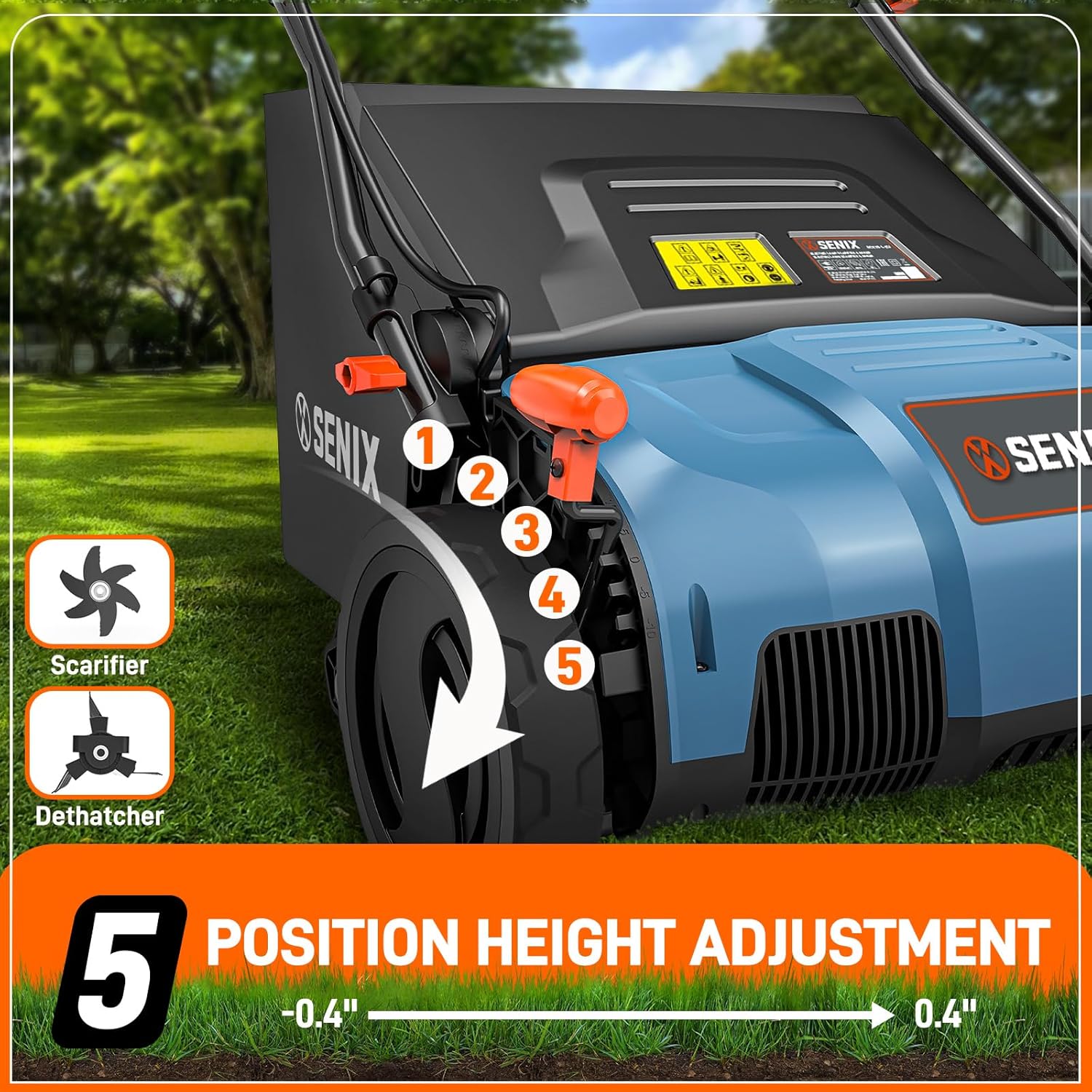 SENIX 13 Amp 15-Inch 2-in-1 Electric Dethatcher and Scarifier with 13.2-Gal Collection Bag,4-Position Depth Adjustment,Walk Behind for Lawn Garden Care Removing Thatch,Quick-Fold(SCE13-M)