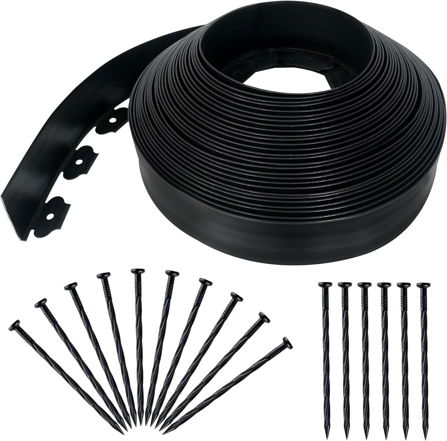 3.15" x 100' No Dig Landscape Edging, Flexible Garden Edging Borders with 90 Anchoring Spikes, Plastic Lawn Edging for Landscaping Garden Flower Beds Grass Yard Paver Pathway, Black