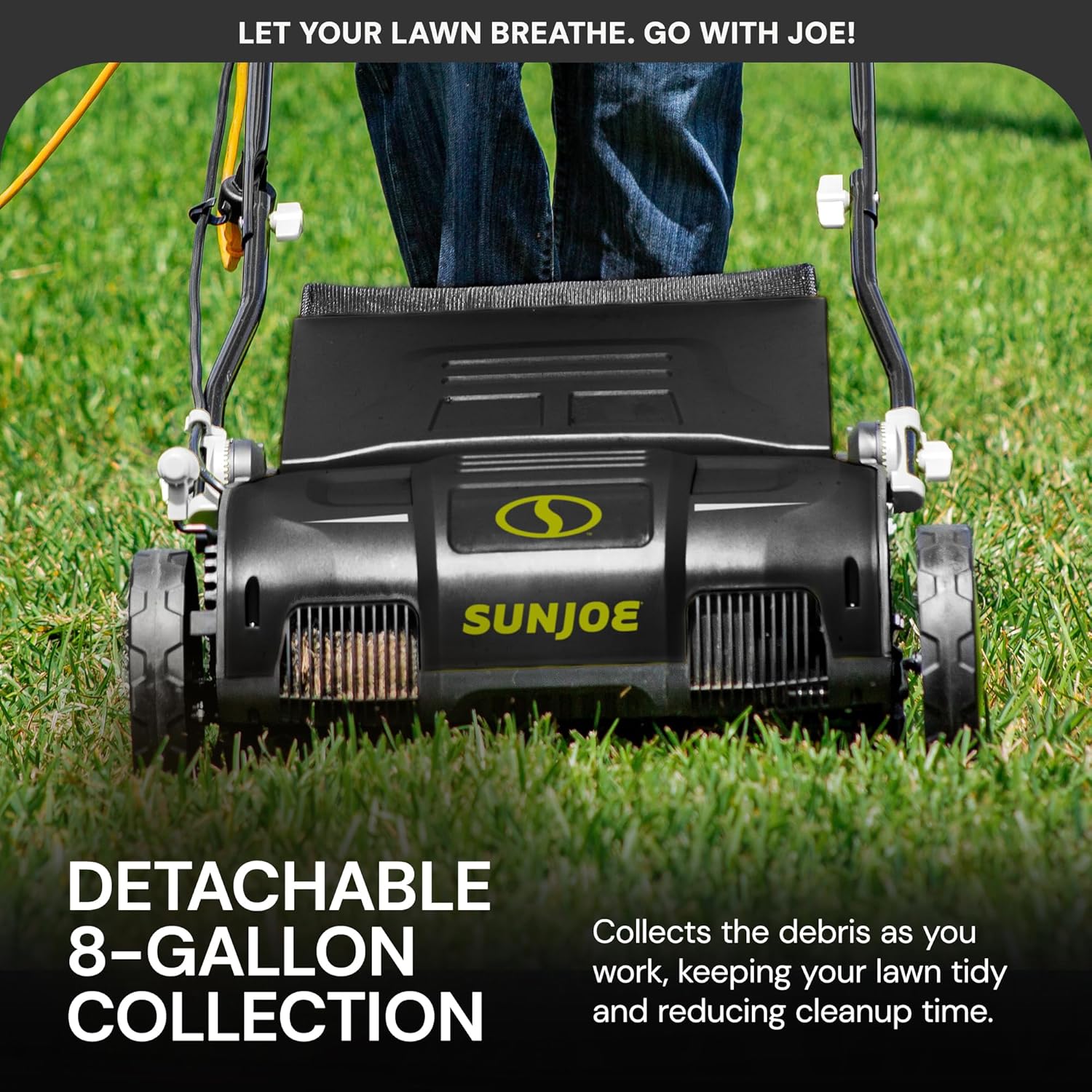 Sun Joe Electric Lawn Dethatcher & Scarifier with 8-Gal Bag, 12 Amp, 12.6 Inch, Black - Heavy Duty Gardening Machine and Equipment for Lawn, Yard, and Grass, AJ801E