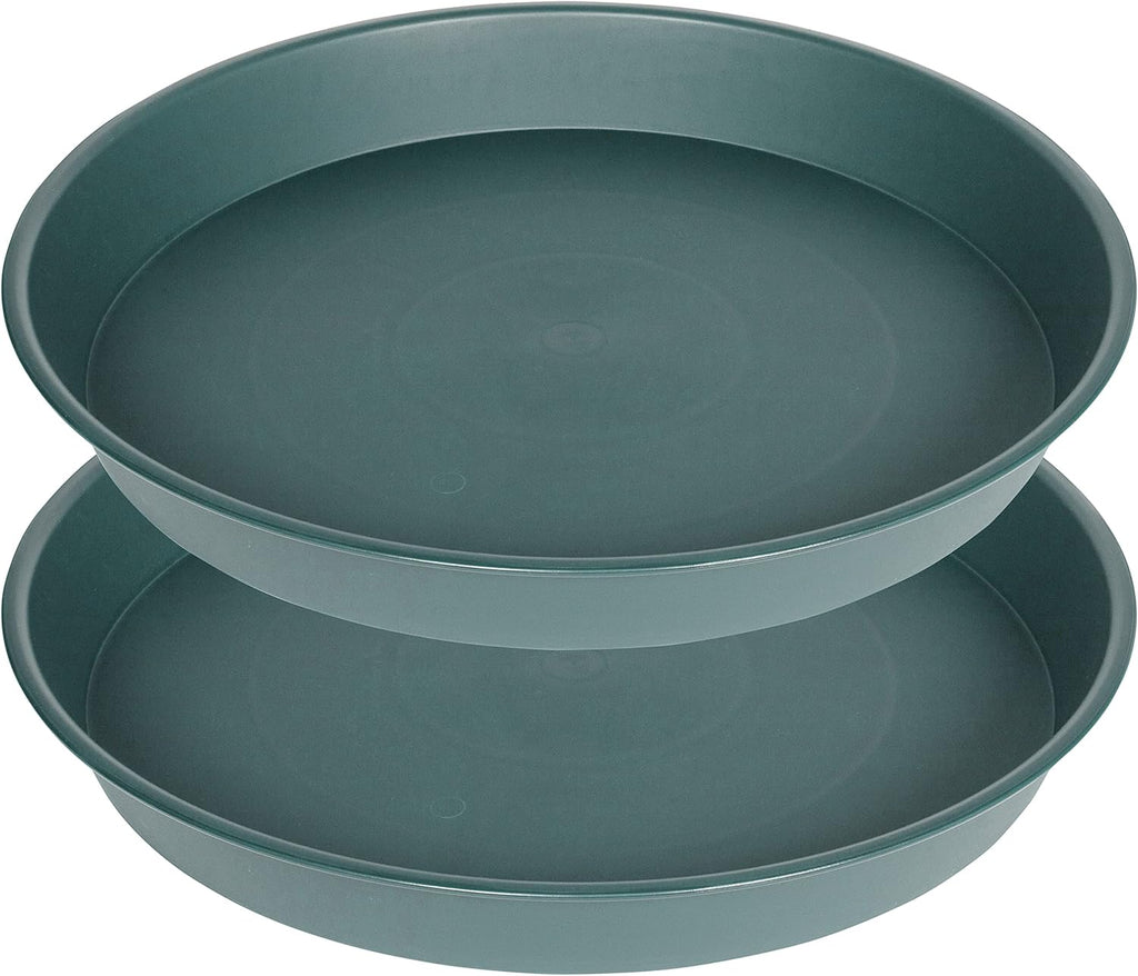 2 Pack of 14 inch Plant Saucer (12.2 Inch Base), 1.7" Depth Tray, Large Deep Garden Plastic Flower Planter Plant Trays for Indoors Outdoor Bath Bath (14", Green)