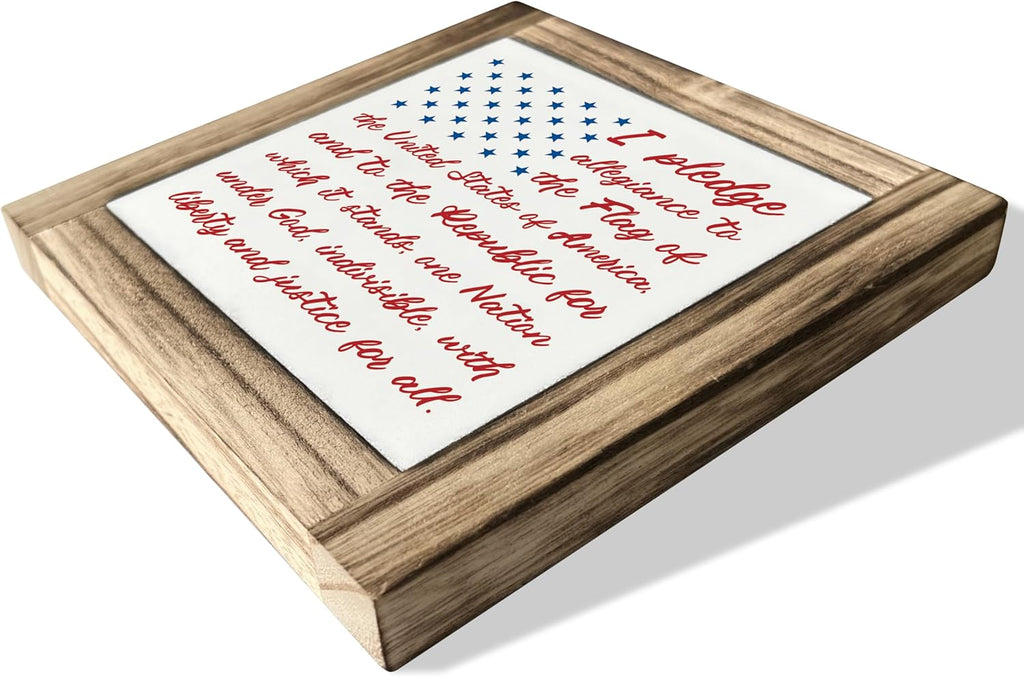 Patriotic Wood Plaque Sign, I Pledge Allegiance to the Flag of United States of America, Box Wood Plaques Desk Décor, American Flag Wooden Sign, 4th of July Woods Decoration, Independence Day Decor