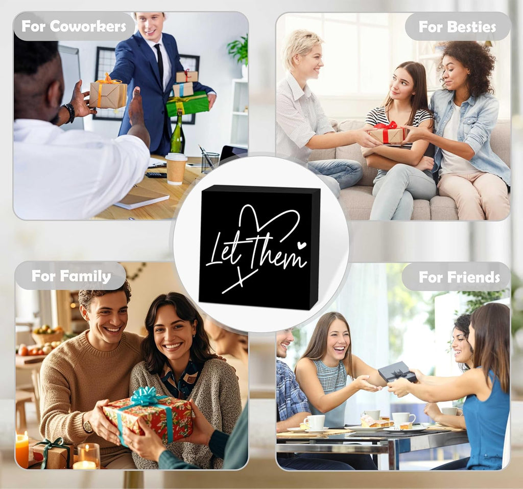 Let Them Wooden Sign, Black Office Decorations for Work, Let Them Mental Health Rustic Wood Box Signs 5x5 Inch, Desk Shelf Tabletop Decor for Home Cubicle Decor, Office Gifts for Coworkers Women, 18