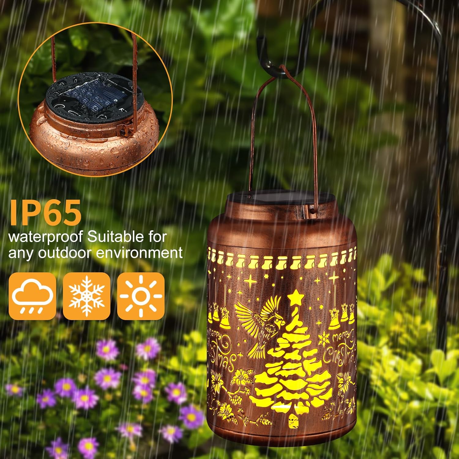 Solar Lanterns Outdoor Waterproof Garden Decor Birthday Gifts for Women Mom Grandma Hanging Lights Metal Decoration Outside for Yard, Patio,Backyard,Porch(Christmas Red Bird)