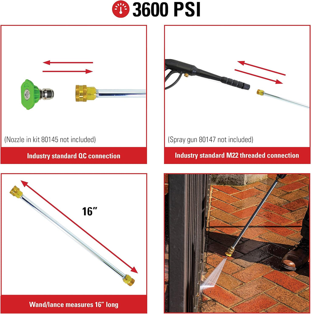Simpson Cleaning 80149 Universal 16-Inch Pressure Washer Wand for Cold Water Use up to 3600 PSI, Silver