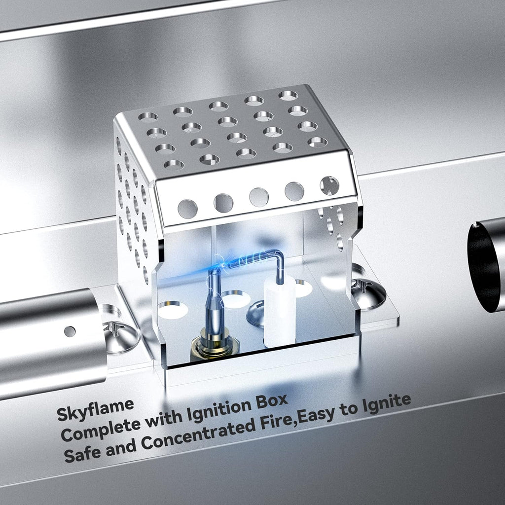 Skyflame 36" Linear Stainless Steel Fire Pit Drop-in Burner Kit with Flame Sensing, Electronic Spark Ignition, CSA Certified, and Propane Regulator Connector Hose Set for Propane Tank