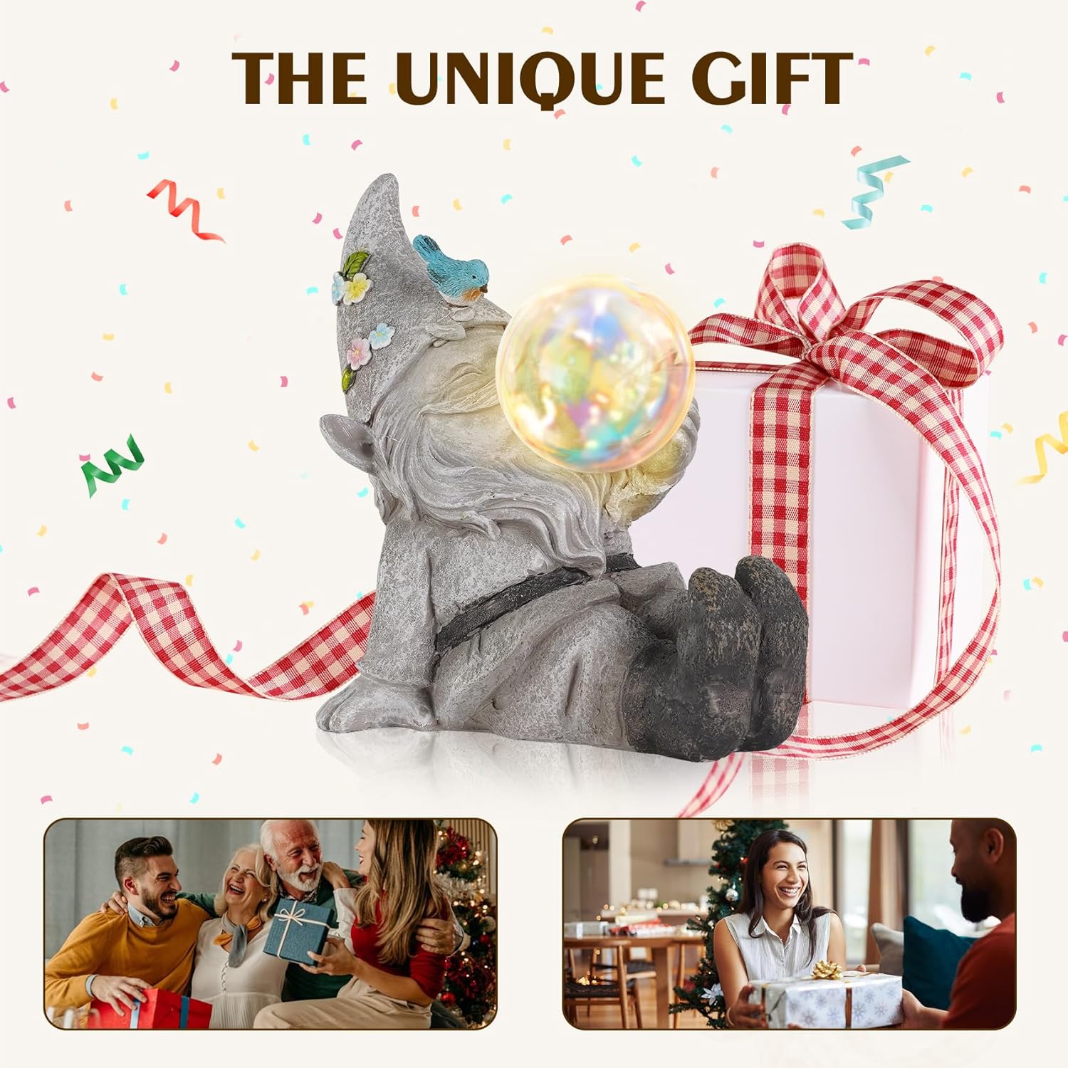 MININOVA Gnomes Garden Statues Outdoor Decor with Solar Lights Waterproof Cute Ornament for Outside Patio Lawn Housewarming Gifts