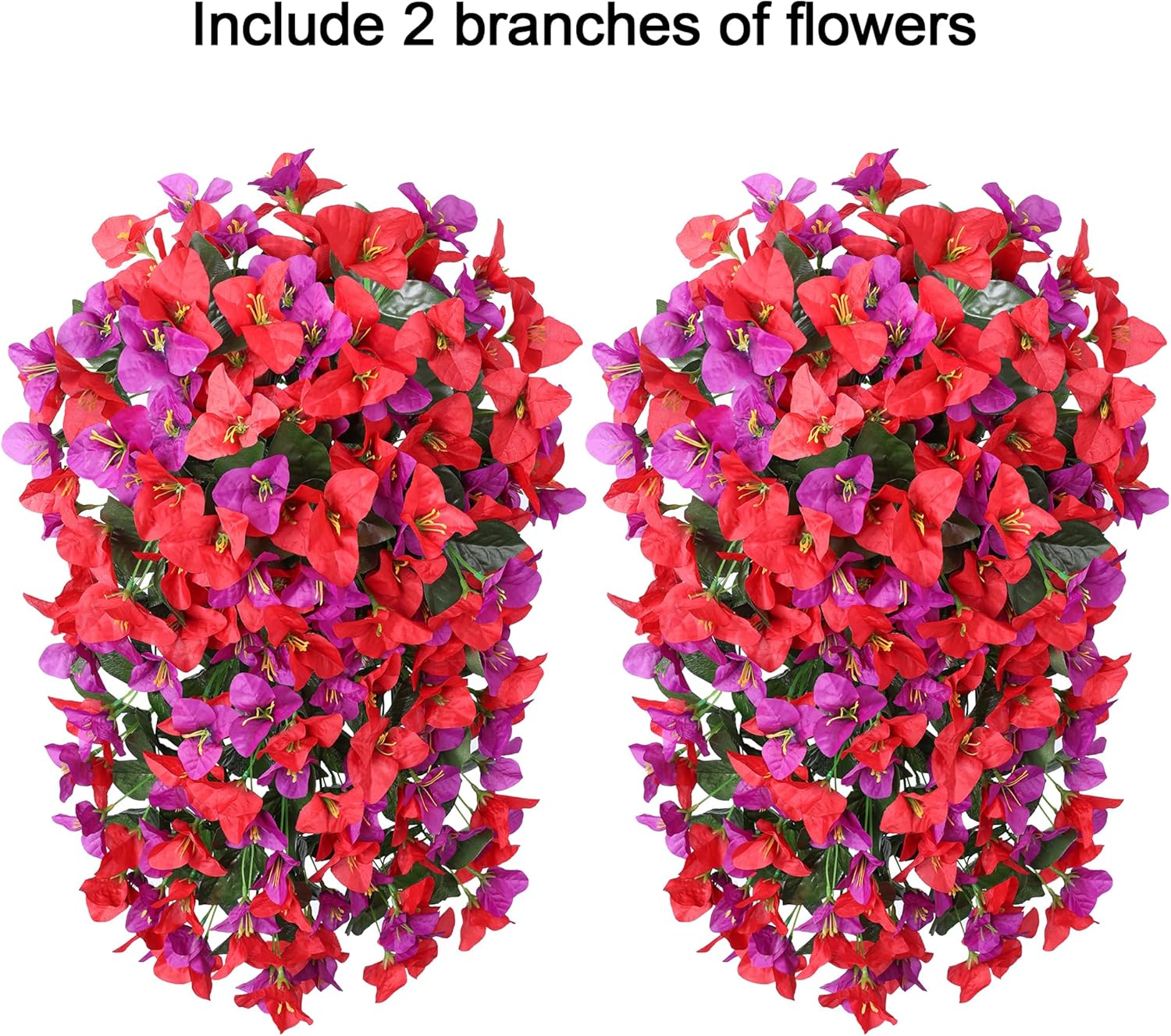 Bougainvillea Artificial Hanging Flowers Plants for Outdoors Decoration, 2pcs Fake Flowers Bougainvillea Vines Realistic UV Resistant Silk Flower for Outside Planter Porch Patio Yard Urn, Mix