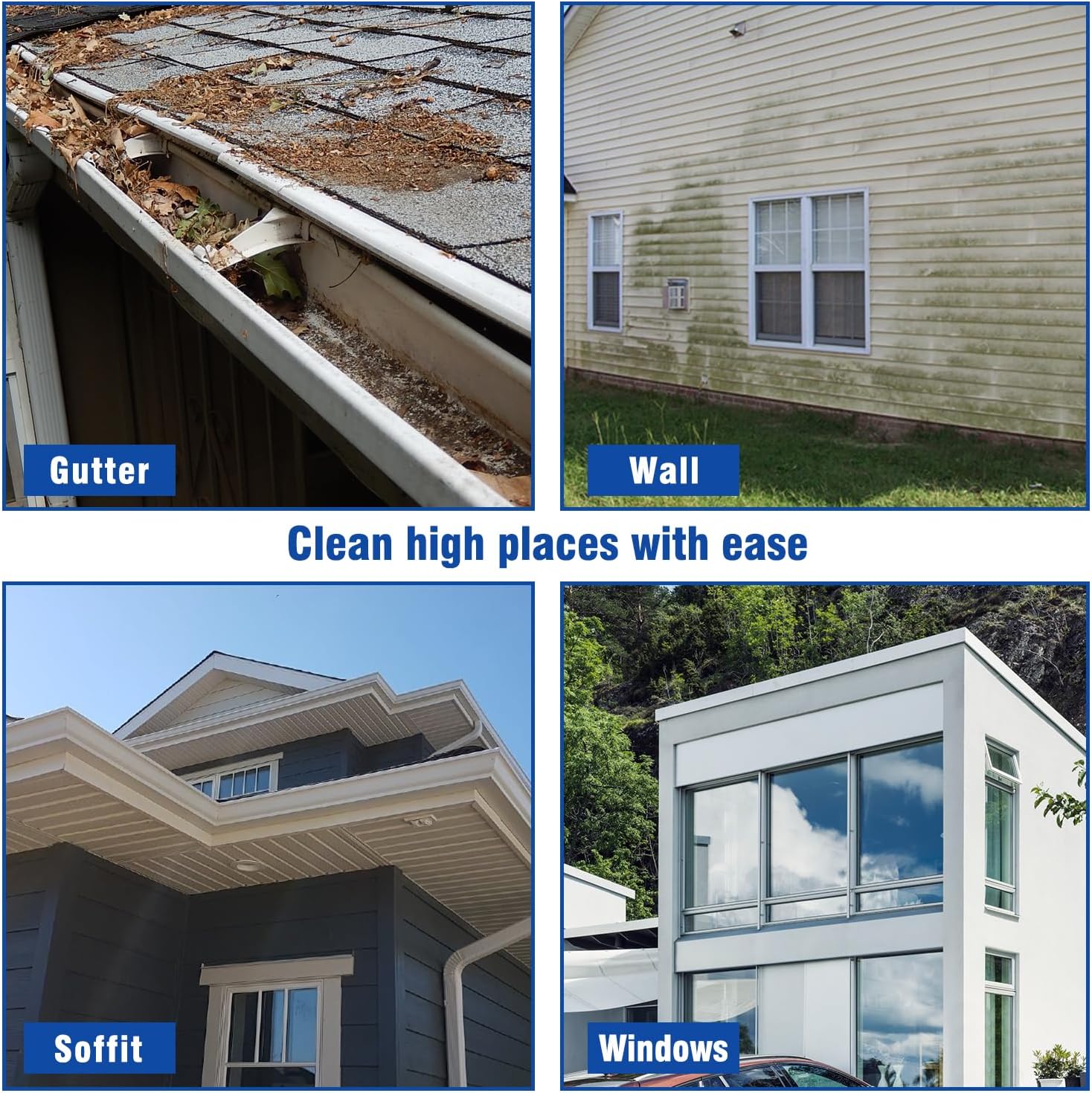 RAYNEL 24FT Telescoping Pressure Washer Extension Wand with Brush Head, 2 Power Washer Extension Wands, Gutter Cleaner Attachment, 7 Spray Nozzle Tips, Support Belt and 2 Hose Adapters