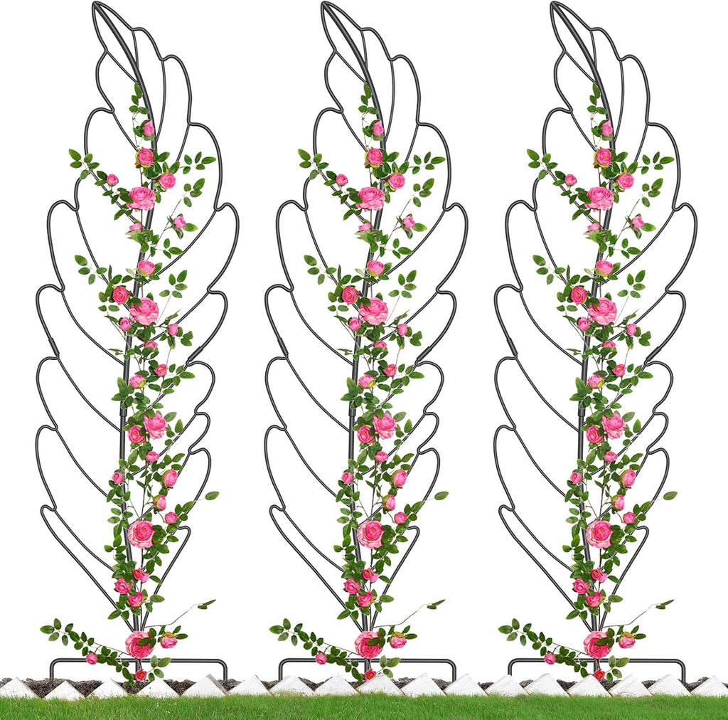 3 Pack Metal Garden Trellis for Climbing Plants, Black Metal Garden Trellis for Vines Plant Rose Vegetable Support,Large Decorative Outdoor Trellis