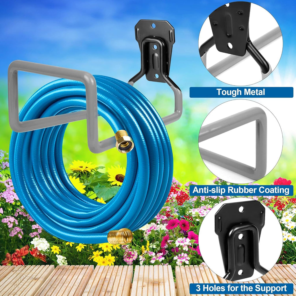 2PCS Water Hose Holder Wall Mount - Metal Hose Hanger Garden Hose Rack Heavy Duty Hose Storage for Outside Water Hose