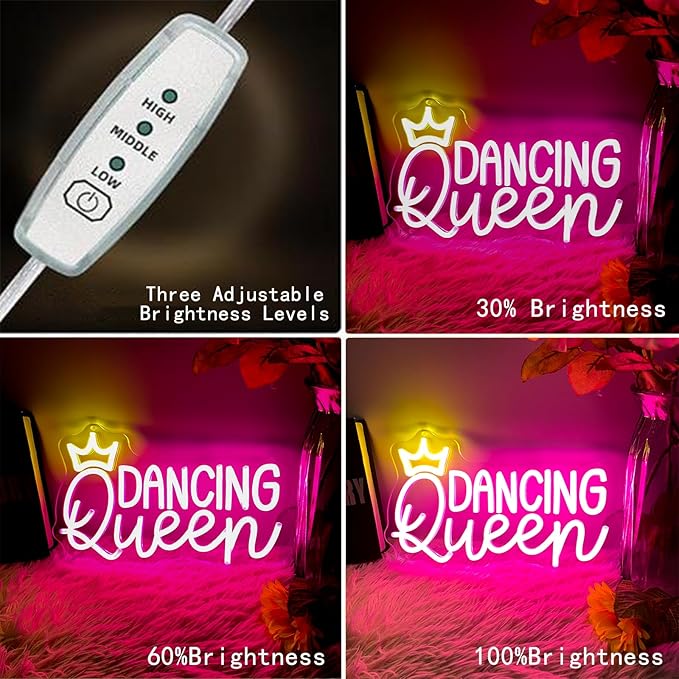Dancing Queen Neon Sign, Dimmable LED Neon Lights for Wall Decor Neon Light Up Signs for Bedroom Dancing Party Bar Club Birthday Party Decoration Gift for Girl Kid lover