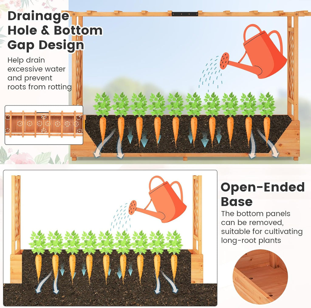 S AFSTAR 45-Inch Raised Garden Bed with Arch Trellis, Hanging Roof, Planter Box, Drainage Holes, Vertical Plant Container for Vine Climbing Plant Flower, Flower Bed Wood Planter for Indoor & Outdoor