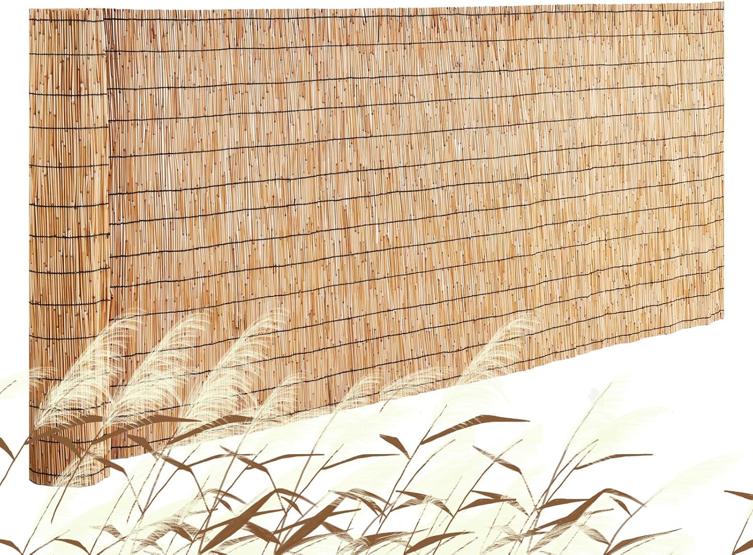 VEVOR Natural Reed Fencing, 3.3 ft x 13.3 ft, Reed Screen Curtain Balcony Reed Fence Roll for Outdoor Backyard Patio, Decorative Fence for Backyard Garden Fencing Divider, Privacy Screen Panel Curtain