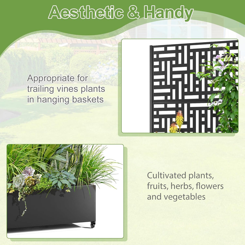 Raised Garden Bed with Trellis and Wheels,73"x35"x16" Metal Raised Garden Bed,Black Modern Metal Planter with Climbing Trellis for Vines & Vegetables