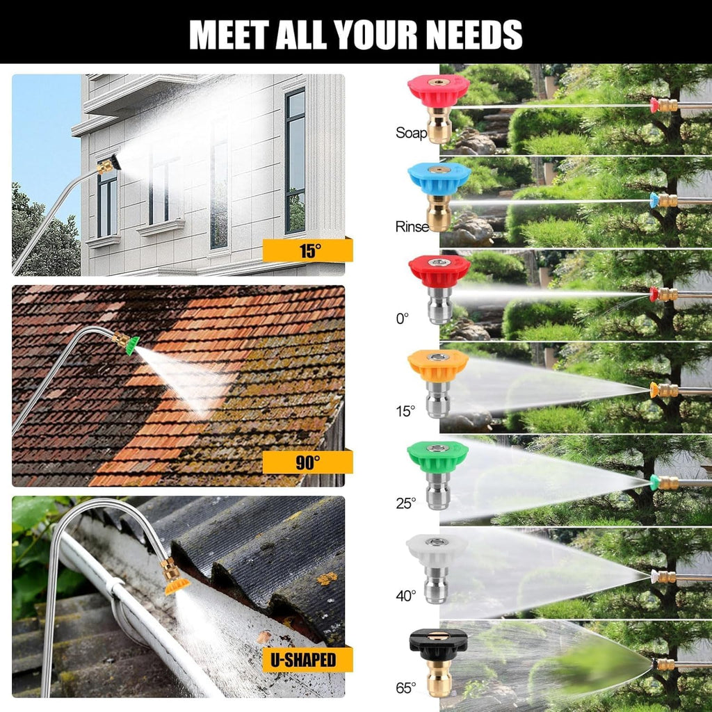 24FT Telescoping Power Washer Extension Wand, Gutter Cleaning Tools with Brush Head, 4 Adapters, 7 Spray Nozzles, Upgraded Support Belt, Pressure Washer Wand Extension for Wall Roof Gutter