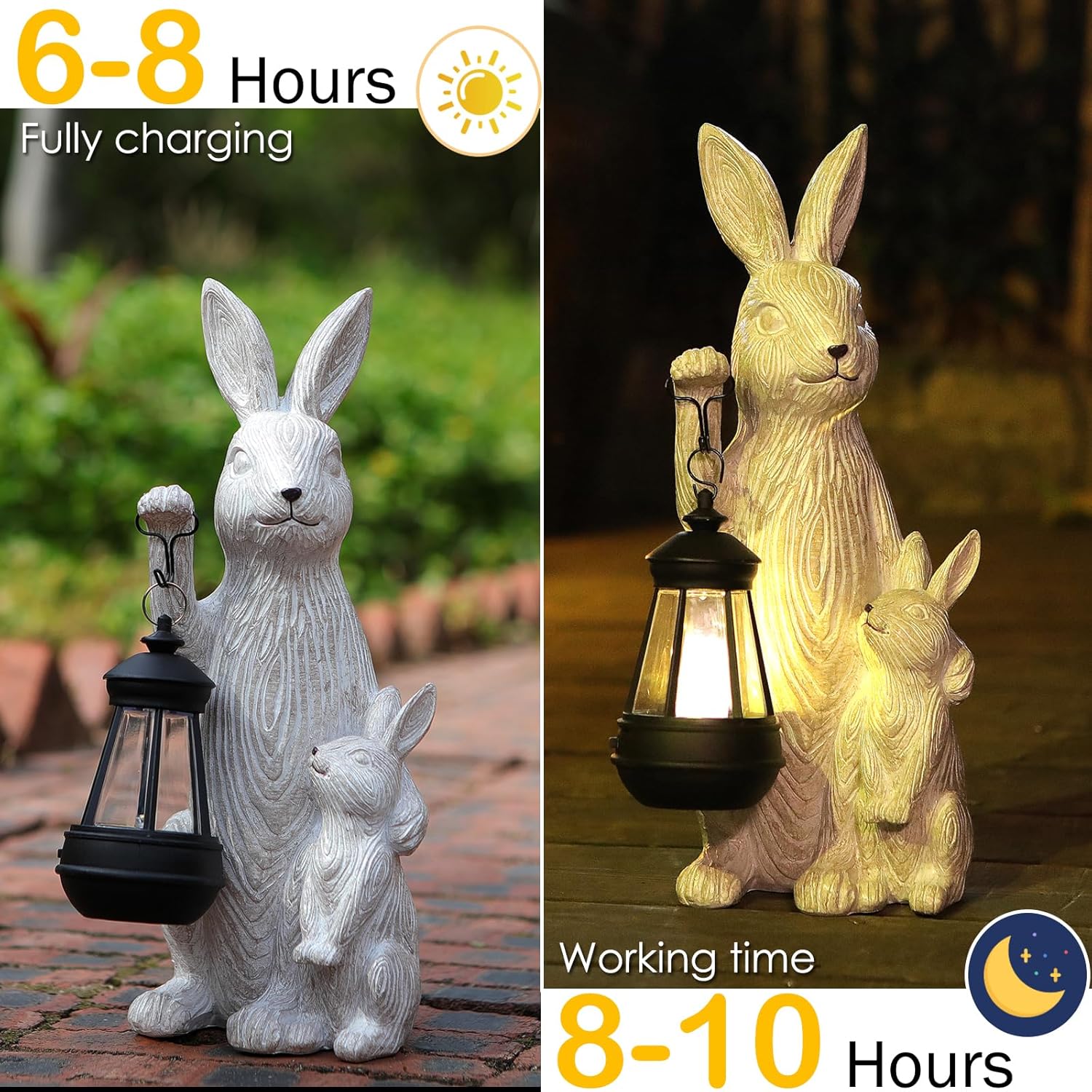 Solar Garden Statues Bunny Decor with LED Lights Home Decorations Outdoor Garden Rabbit Statue for Patio, Balcony, Yard, Lawn Ornament - Unique Housewarming Birthday Gifts for Women