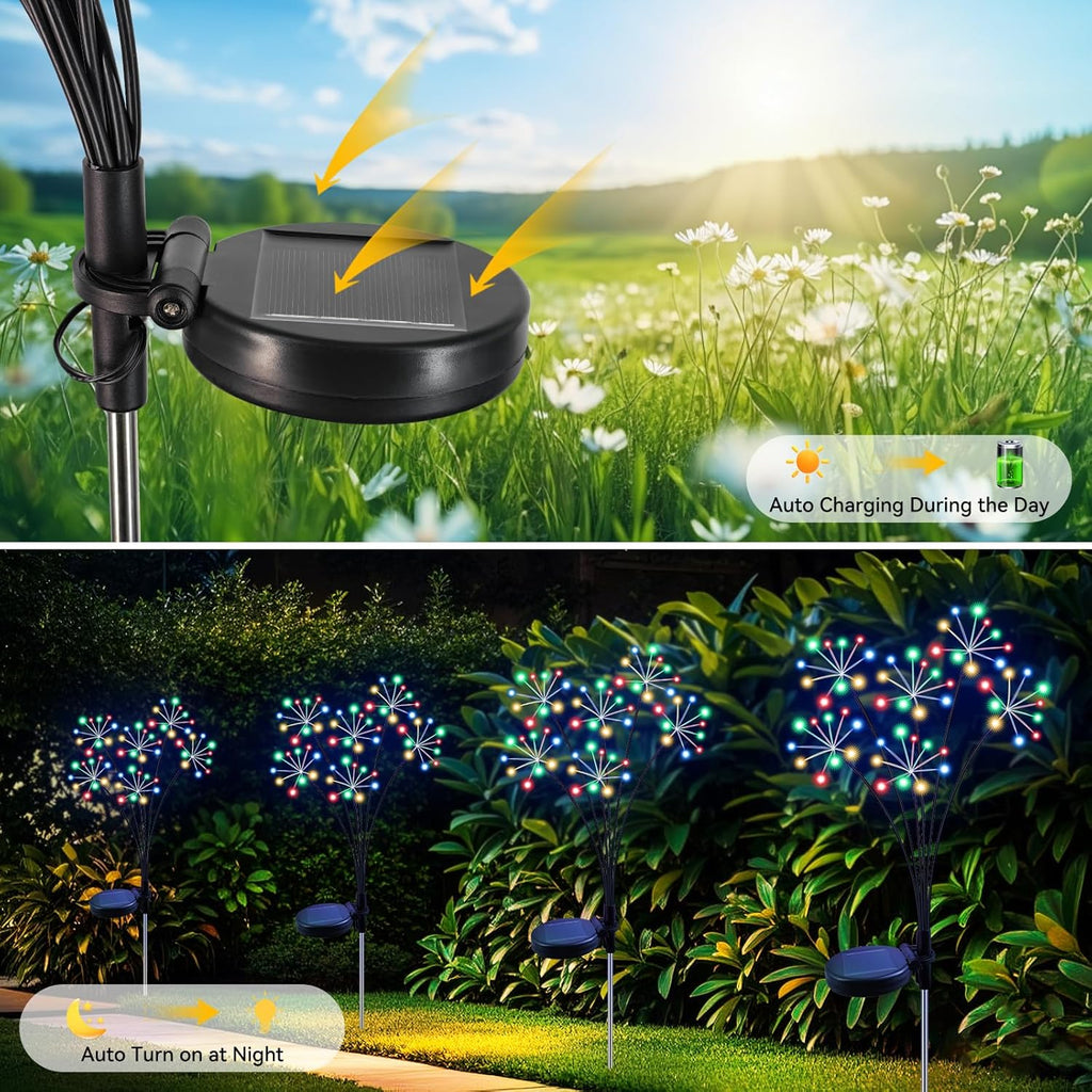 Solar Garden Lights 2 Pack Waterproof Swaying Starburst Light Solar Outdoor Lights for Yard Patio Walkway Pathway Party Wedding Decoration, Unique Gifts for Women, Multicolor