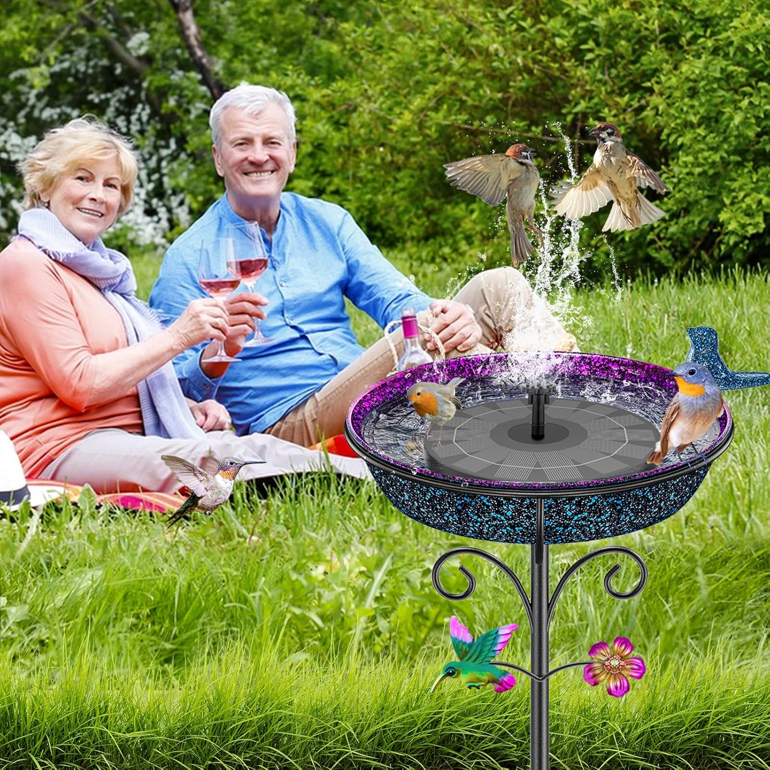 Metal Bird Bath for Outside, Freestanding Garden Bird Baths Bowl, Vintage Birdbath for Outdoors Yard Garden Lawn Decor Decor (Gradient Purple)