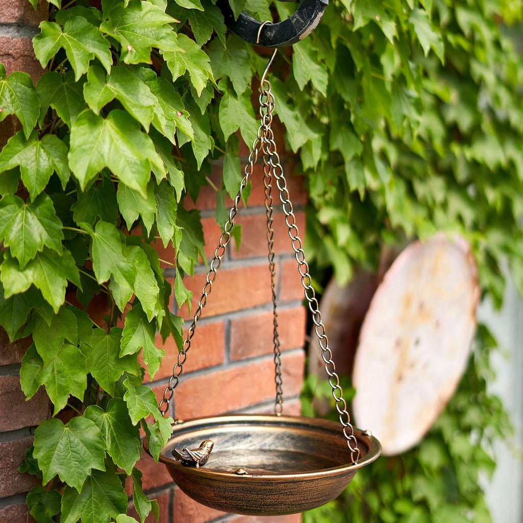 Metal Hanging Bird Baths for Outdoors,Outdoor Bird Feeder,Backyard, Patio Garden Yard Decoration (Gold)