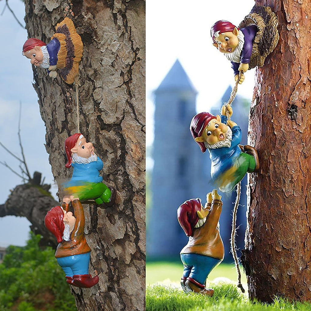 Gnome Statue Gift Climbing Rope Garden Gnomes Statue, Resin Garden Gnome Tree Hugger Outdoor Decor Accessories, Miniature Figurines Micro Garden Gnome Landscape Figurine for Lawn Balcony Patio