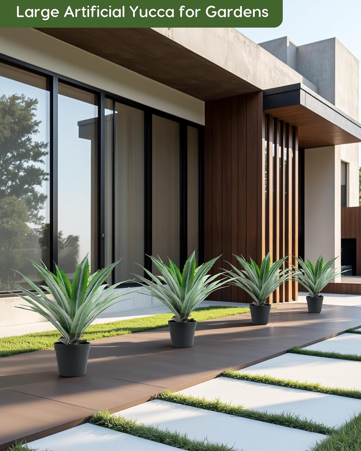 Velener Artificial Agave Plant in Black Pot with Real Stone Pebbles, Large Fake Agave Plants with Green Serrated Leaves, Faux Yucca for Indoor and Outdoor Decor-27 Inches Tall, 29 Leaves