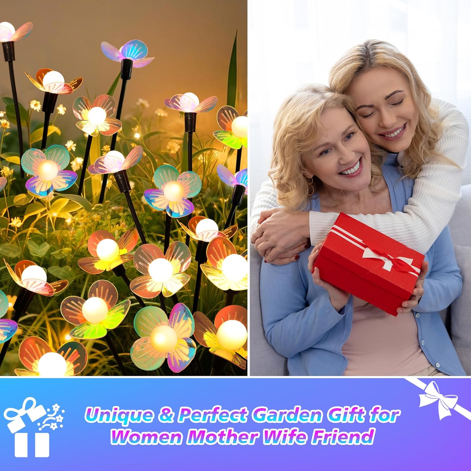 Solar Garden Lights, 2 Pack 12 LED Solar Swaying Flower Light, Waterproof Firefly Lights Outdoor Fairy Light for Garden Patio Yard Pathway Flower Bed Decoration