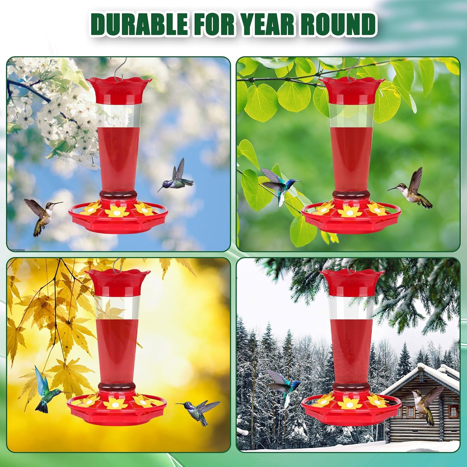 FEED GARDEN 10oz Plastic Hummingbird Feeders for Outdoors - 2 Pack, Ant & Bee Proof, 6 Feeding Ports, Easy Clean Red Nectar Feeders for Outside Hanging, Gifts for Mom