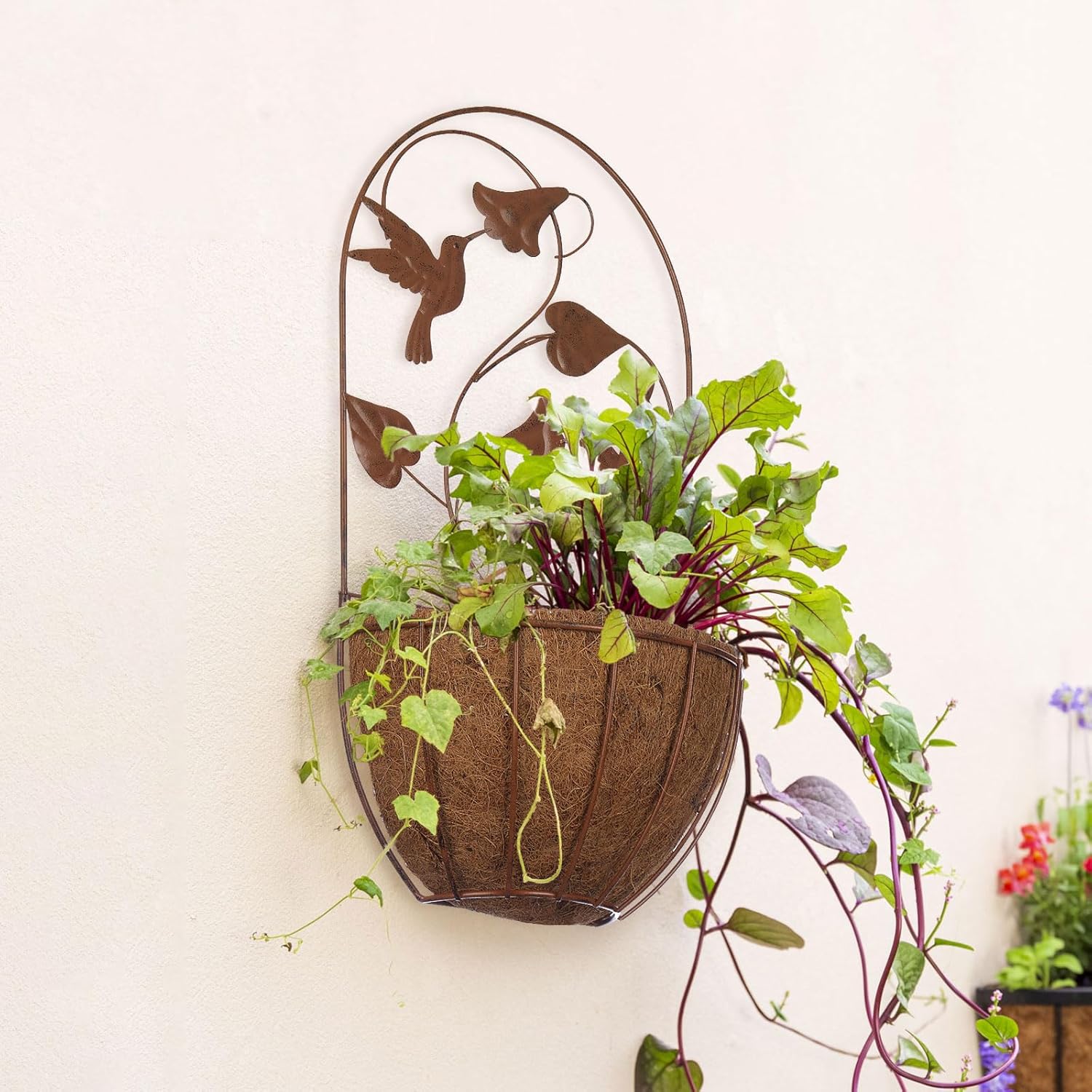 BAYN 2PKs Wall Hanging Planter Decor Art with Hummingbirds, Metal Wall Mounted Planters Indoor Outdoor Wall Planter for Succulent Herb Home Garden Yard