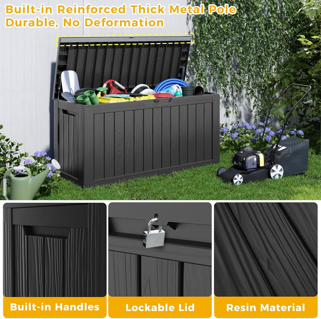 85 Gallon Deck Box Waterproof, Outdoor Storage Box Lockable for Patio Cushions, Garden Tools Accessories with Hydraulic Rod, UV-Resistant and Durable for Patio, Garden Use