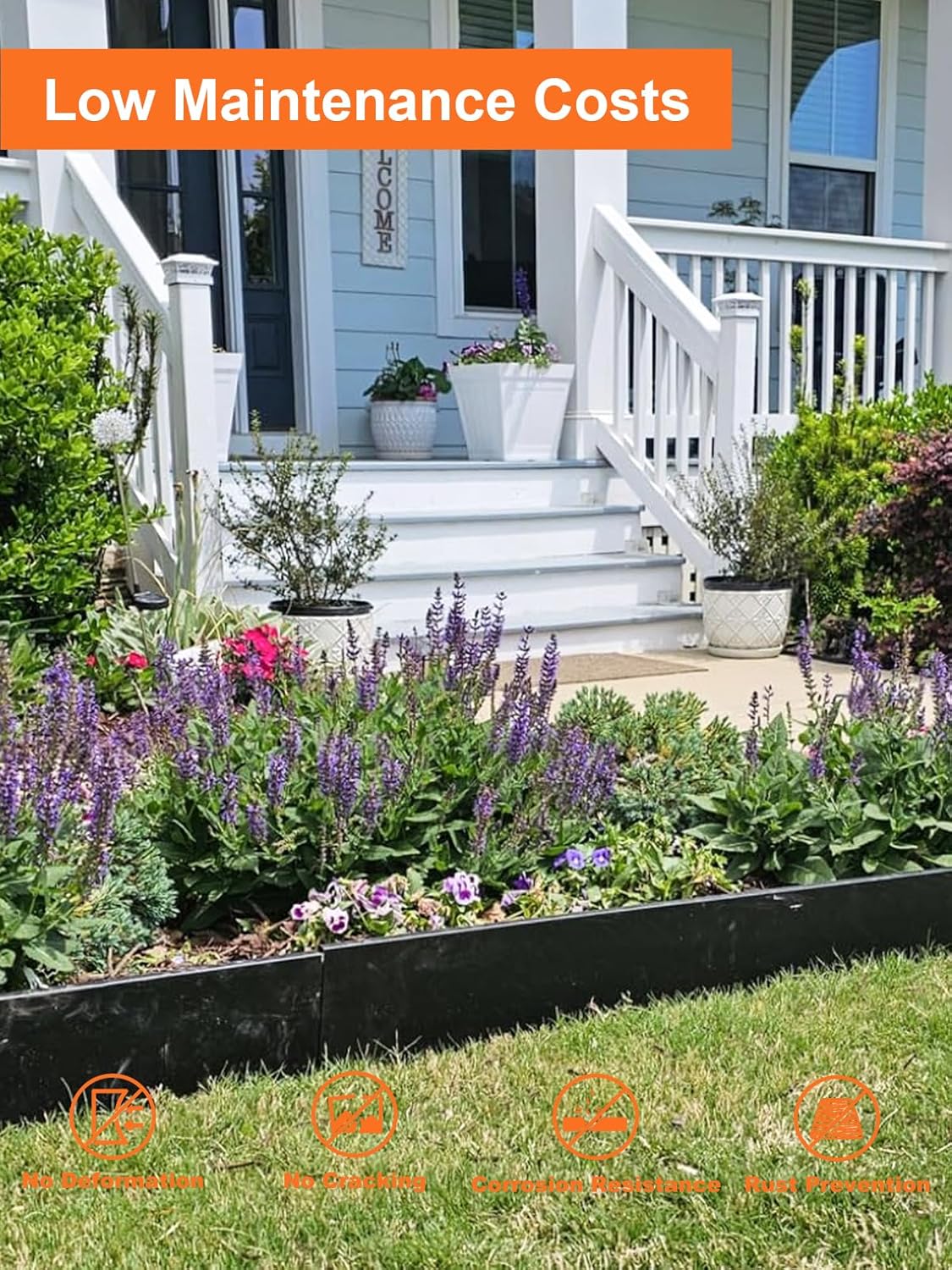 Vinci Landscape Edging Border, 40" L x 8" H 6Pack 20FT Total Black Galvanized Steel Garden Edging with Spikes, Sturdy Elegant Metal Lawn Broder for Flower Beds, Pathways, Paver Edges and Yard