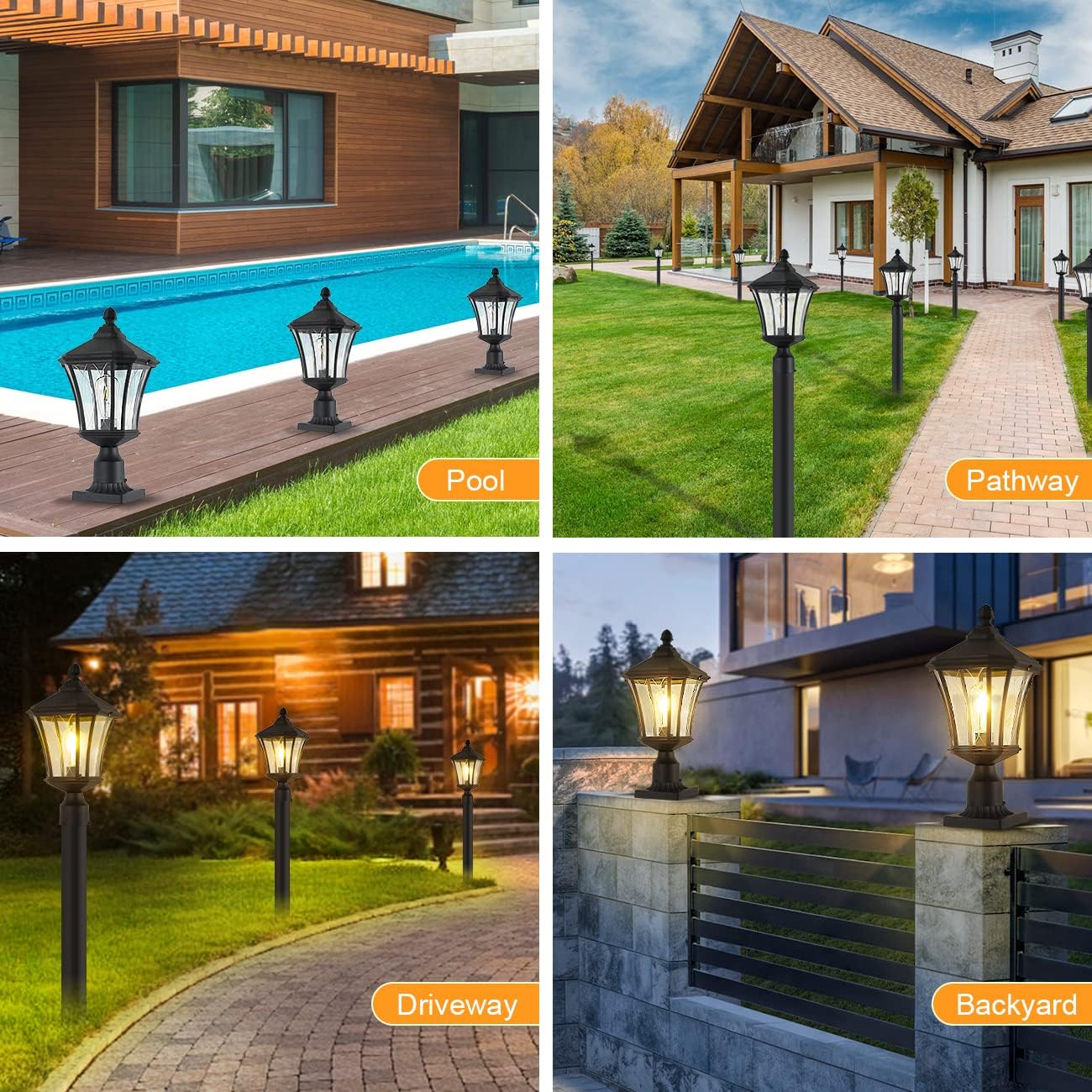 Post Lights Outdoor Post Lantern 20" Exterior Post Coach Light with Pier Mount Base, Weather Resistant Aluminum with Clear Glass Pier Mount Lantern Black Outdoor Pole Lamp for Patio, Porch, Yard